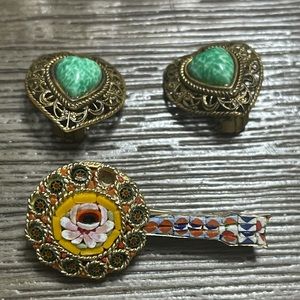Vintage clip earrings and pin